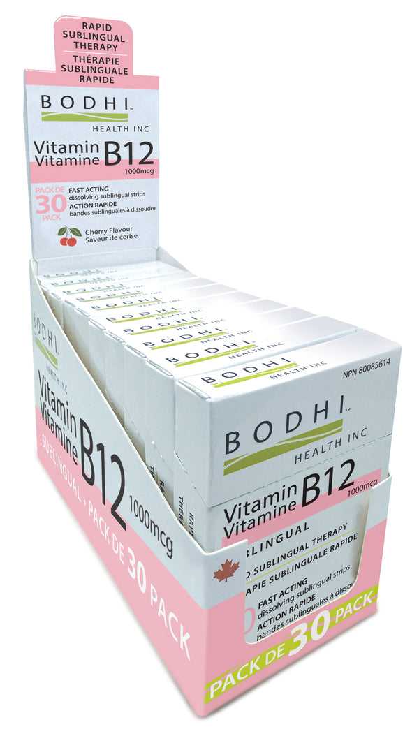 Bodhi Health Vitamin B12 sublingual, 30 Pak, 10 box Counter Display