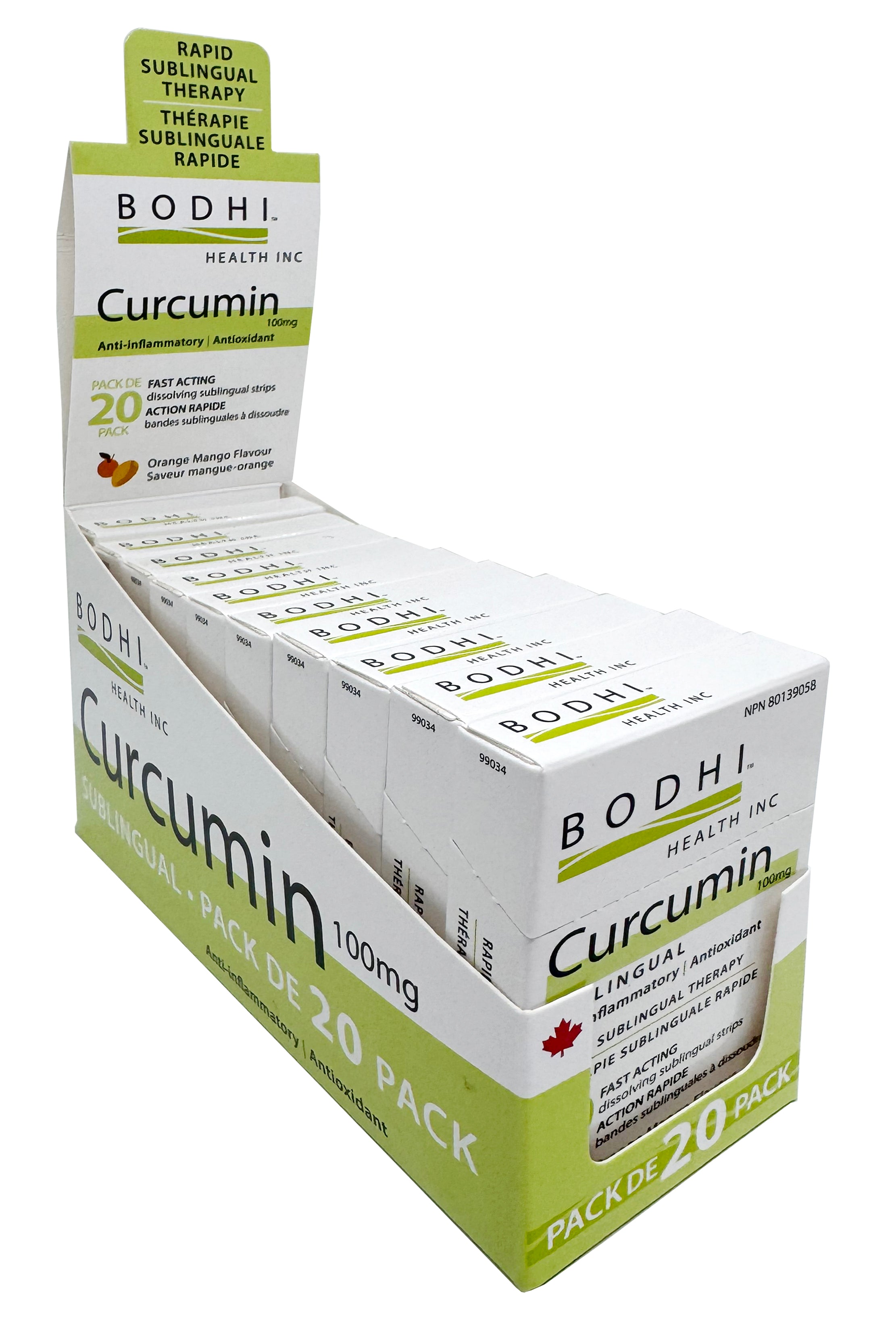 Bodhi Curcumin sublingual, 20 Pak, 10 Box Counter Display