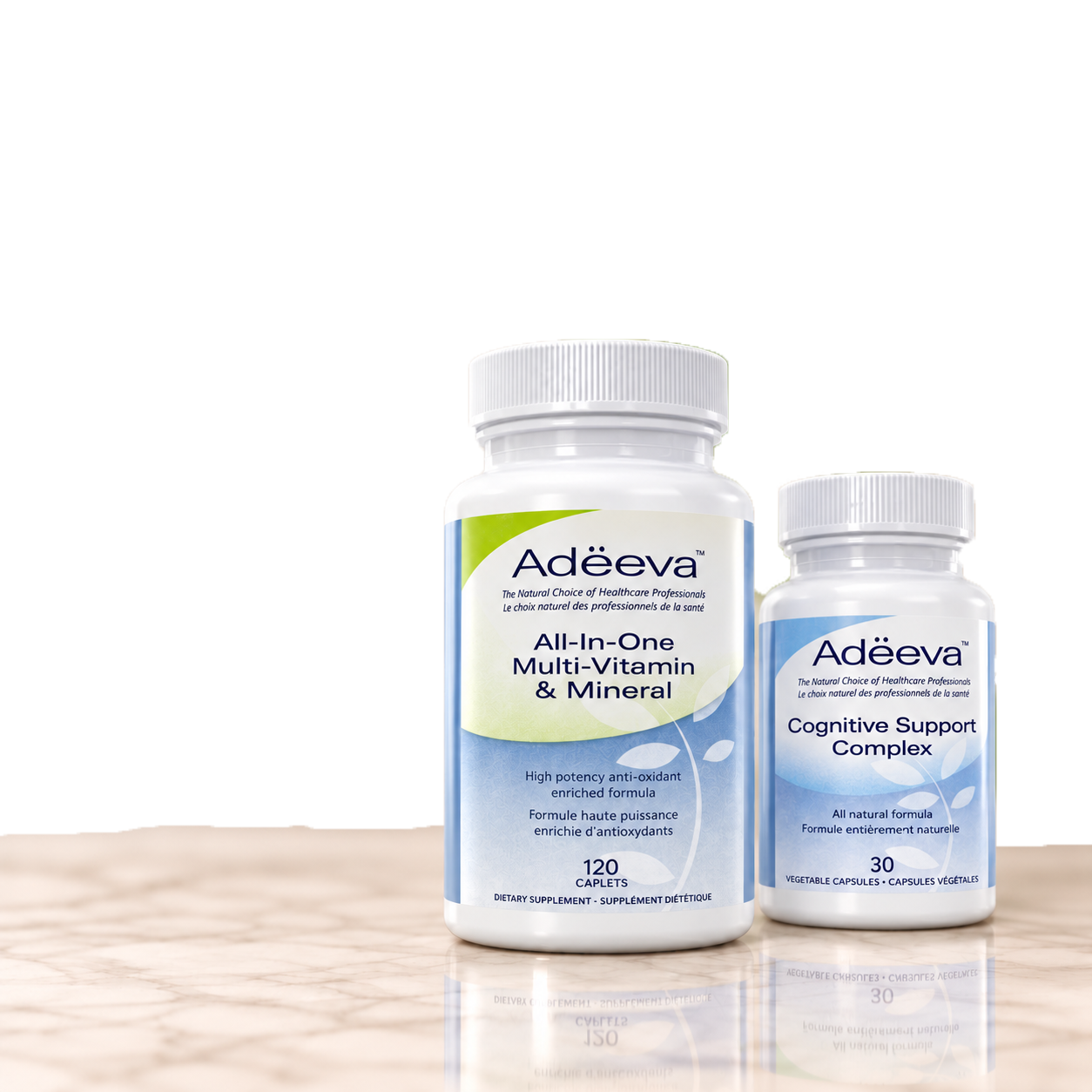 Adëeva All-in-One Multi-Vitamin and Cognitive Support Complex bottles